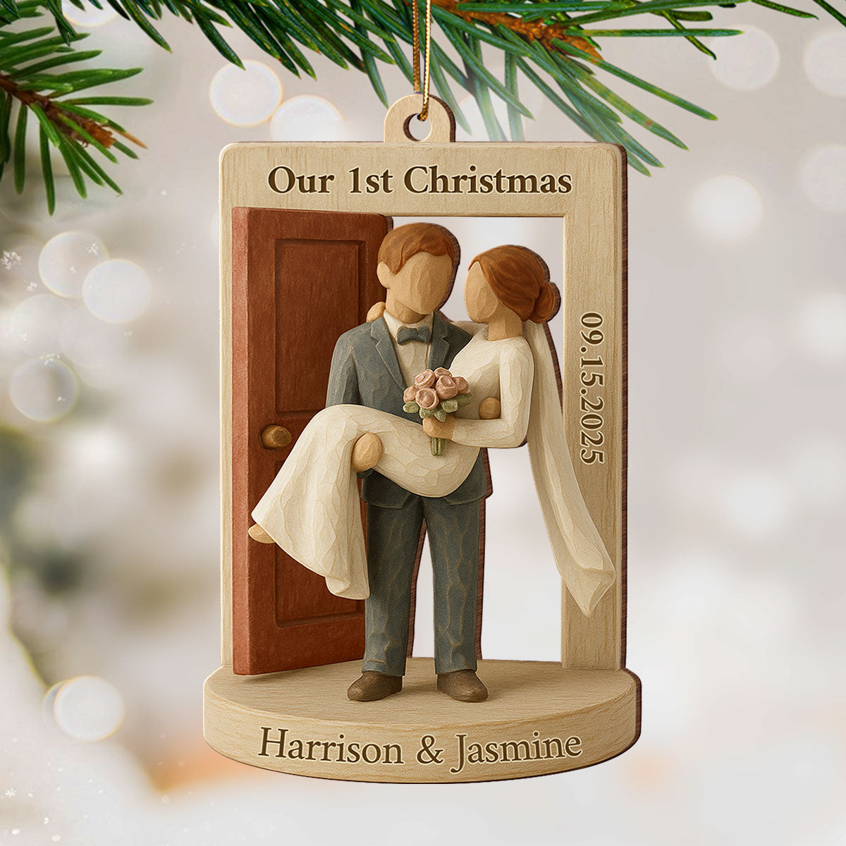 3D Effect Groom Carrying Bride Threshold Door - Personalized Wooden Ornament - Wedding Couple Threshold | Just Married Newlyweds Marriage Keepsake