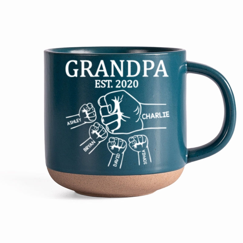 Grandpa Dad Fist Bump - Personalized Pottery Mug - Gift For Grandpa, Dad