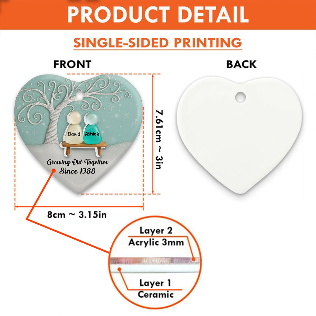 Growing Old Together Sea Glass Couple - Personalized Ceramic Ornament With Acrylic - Unique Gift for Couple, for Wife, for Husband