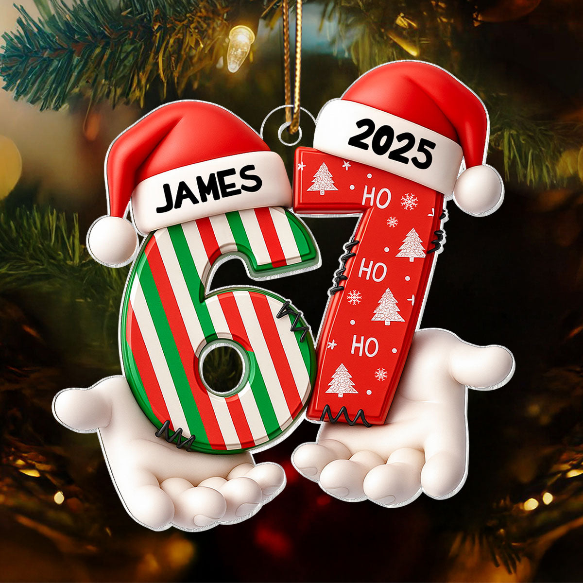 Custom Name Viral Trend Six Seven - Personalized Acrylic Ornament - Chistmas Gift for Kid, Grandkids