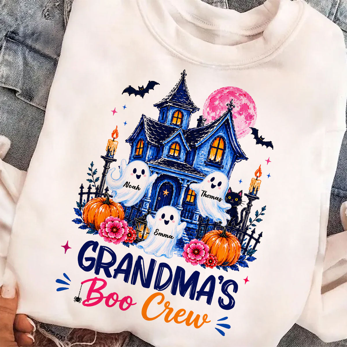 Grandma's Boo Crew Trendy Haunted House - Personalized Shirt - Halloween Shirt for Grandma