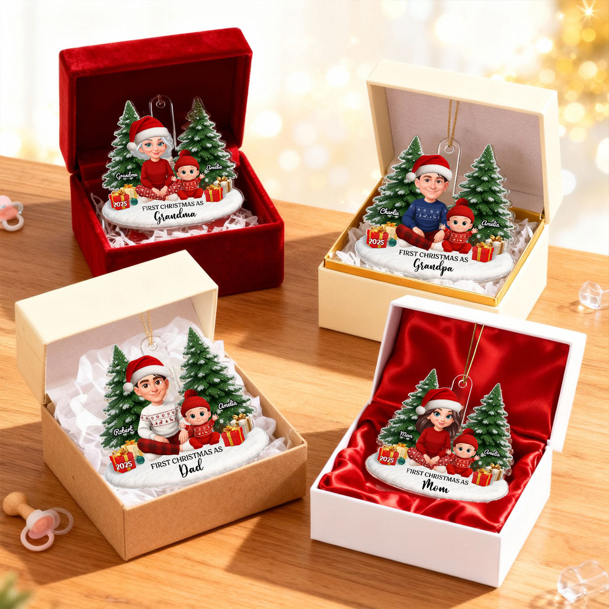 First Christmas With New Baby – Personalized Acrylic Ornament - Chritsmas Gift for Grandparent, Dad Mom, Big Sister, Big Brother