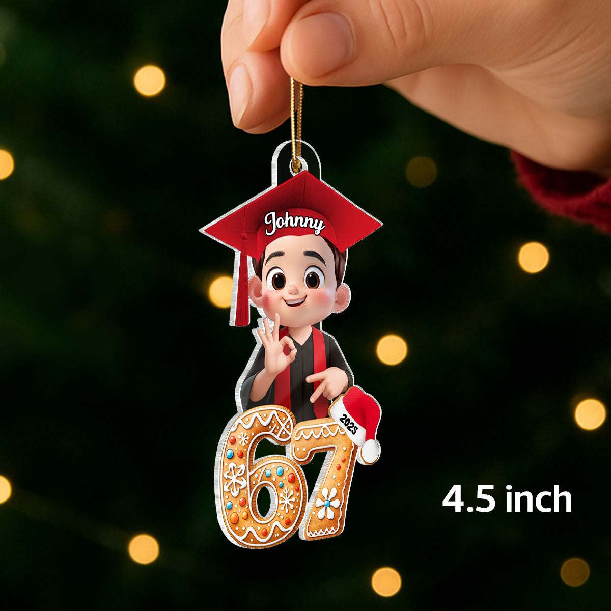 Christmas Pattern Senior Custom Six Seven 67 - Personalized Acrylic Ornament - Teen Slang Funny Tree Decor, Funny Teen Grandkid Gift