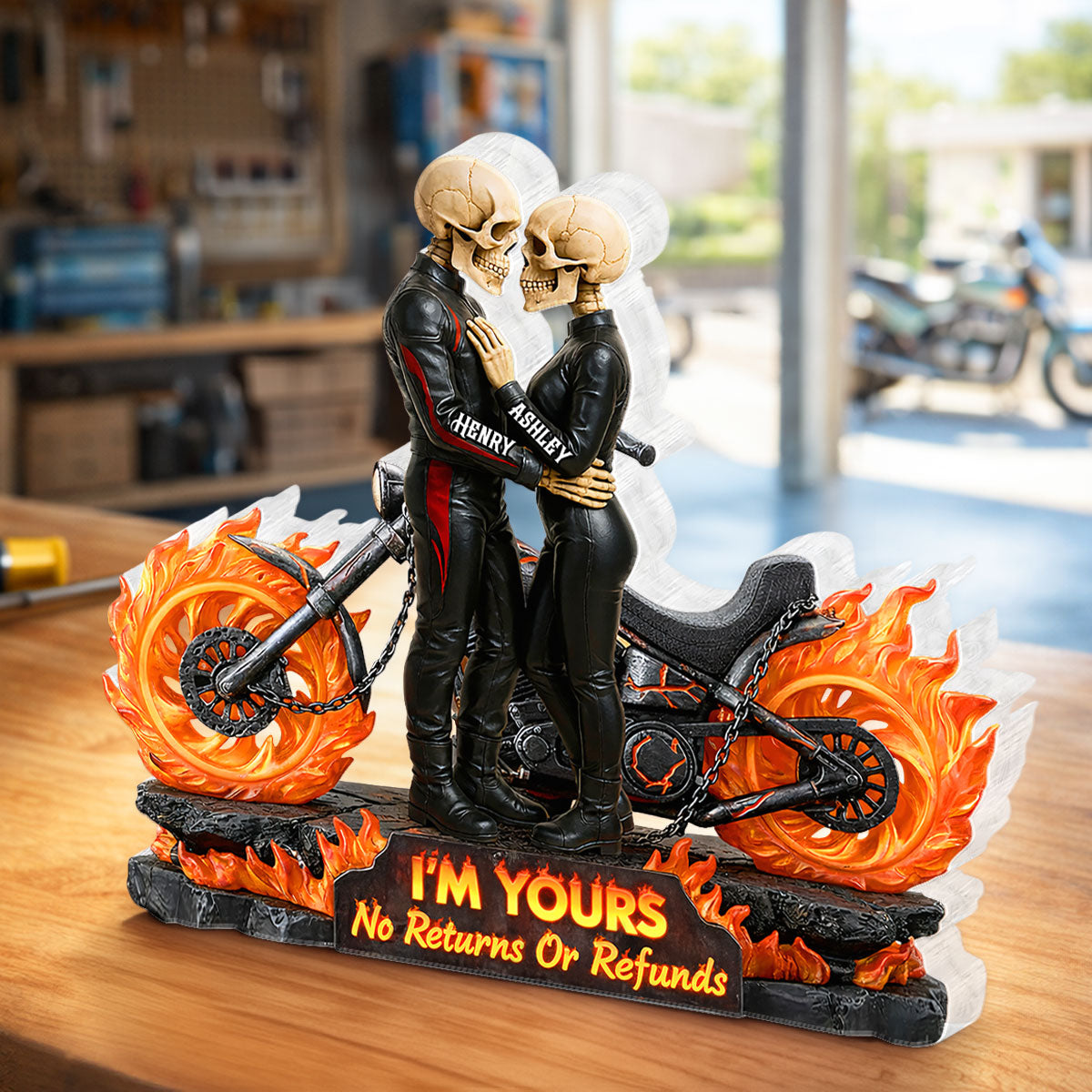 Biker Skeleton Couple - Personalized Acrylic Block - Gift for Couple