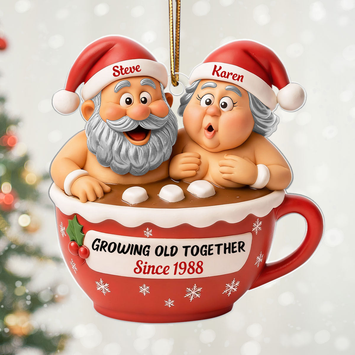 Custom Funny Couple Growing Old Together - Personalized Acrylic Ornament - Christmas Gift for him, for her