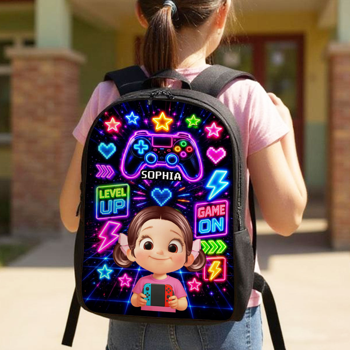 Neon Gamer Design for Boys Girls - Personalized Backpack - Back to School Backpack for Kids, Boys, Girls