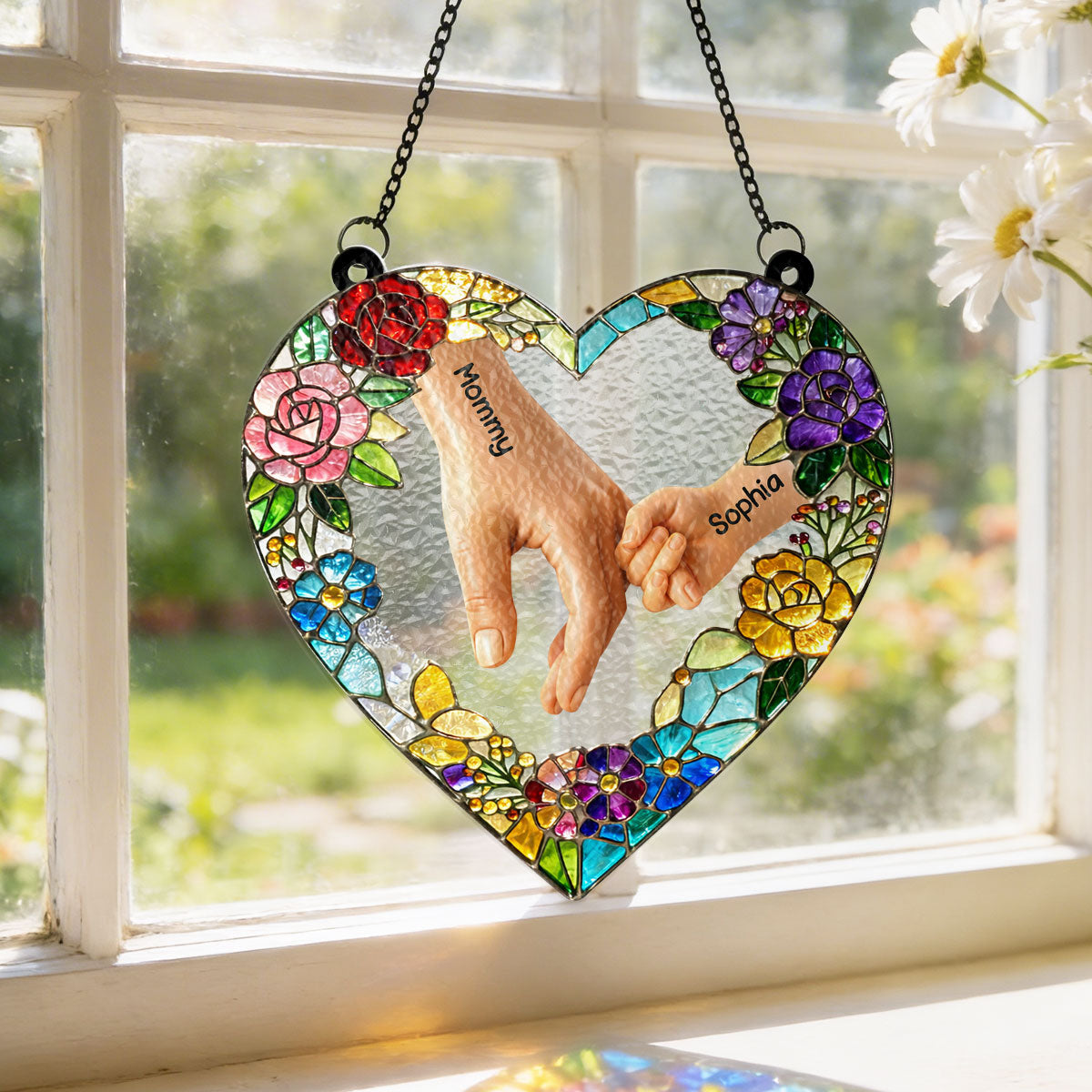 Kids Holding Mom Hand - Personalized Window Hanging Suncatcher - Mother's Day Gift for Mom, Wife