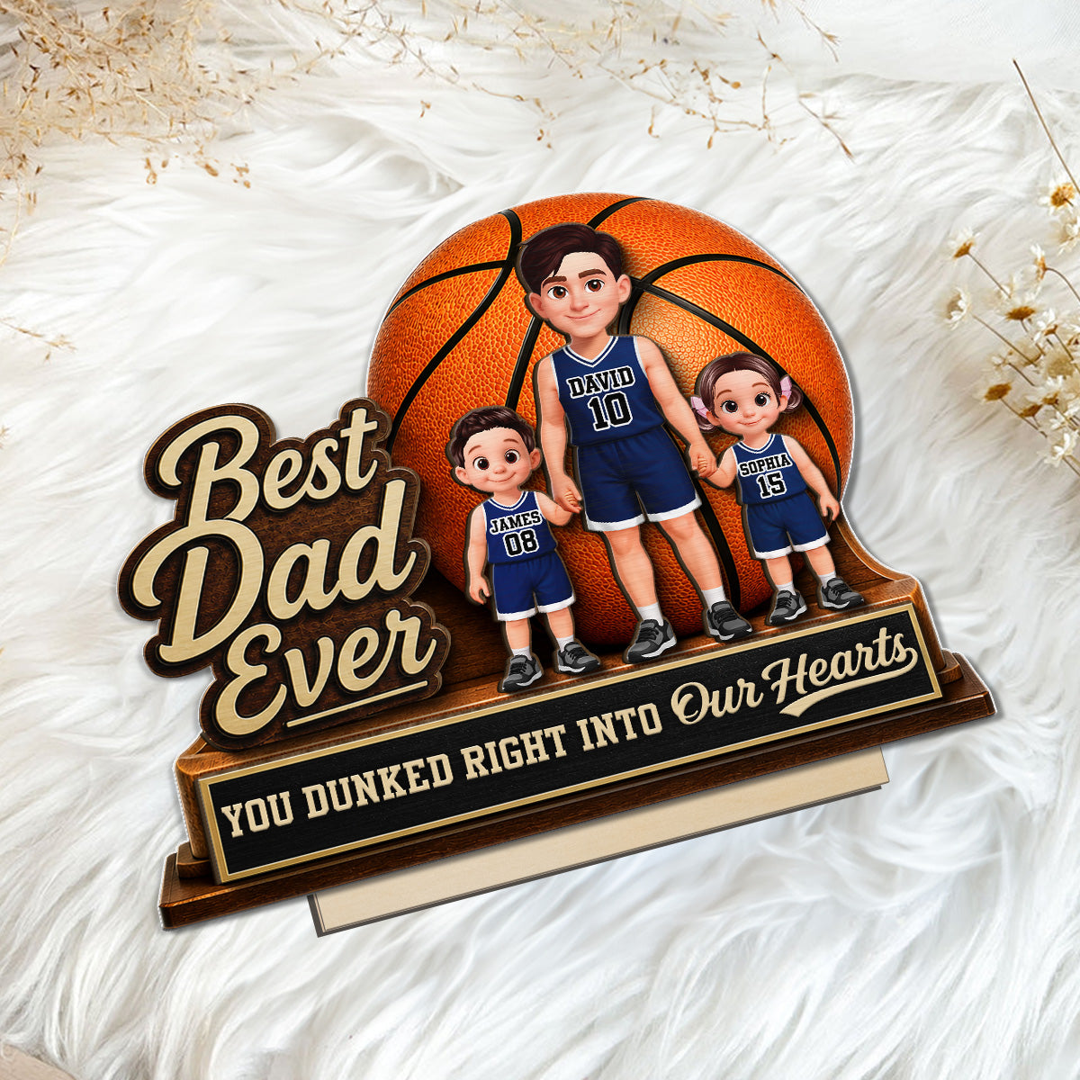 You Dunked Right Into Our Heart - Personalized 2-Layered Wooden Plaque -  Gift For Basketball Dad