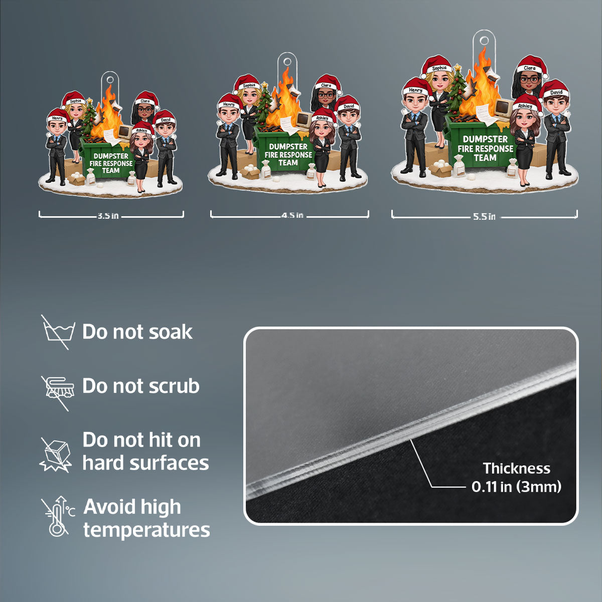 Funny Coworkers Office Chaos Dumpster Fire Response Team - Personalized Acrylic Ornament - Funny Holiday Gift for Coworkers