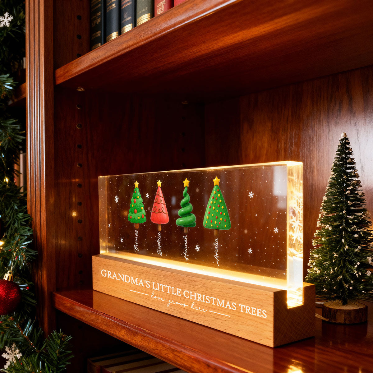 Grandma's Little Christmas Trees - Personalized LED Night Light - Heartwarming Christmas Gift For Grandma, Grandkid, Family