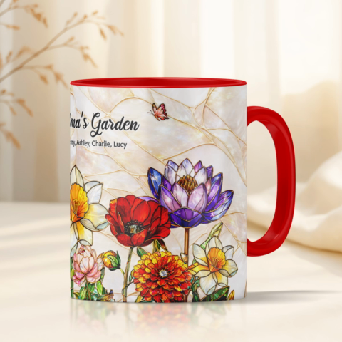 Grandma Mom's Garden Faux 3D Stained Glass Effect - Personalized Mug - Heartfelt Mother's Day Gift for Mom, Grandma, Wife
