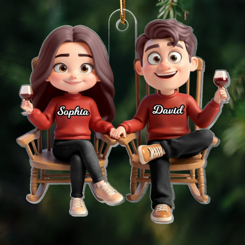 His and Hers Couple Sitting on Rocking Chair - Personalized Acrylic Ornament - Christmas Gift for him, Gift for her