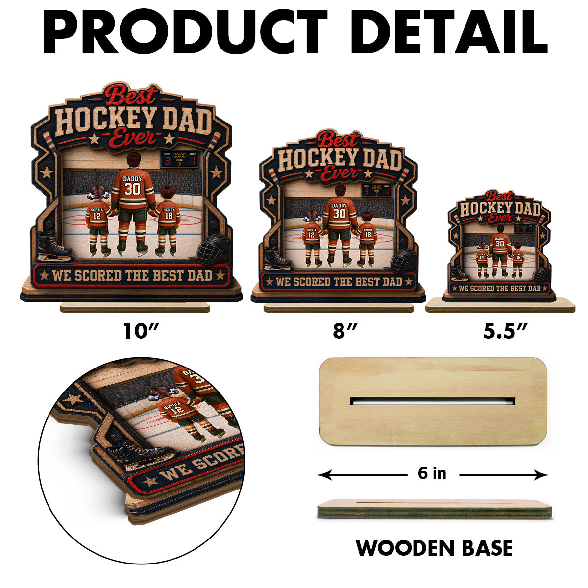 We Scored The Best Dad Hockey Dad & Kids - Personalized 2-Layered Wooden Plaque -  Gift For Hockey Dad