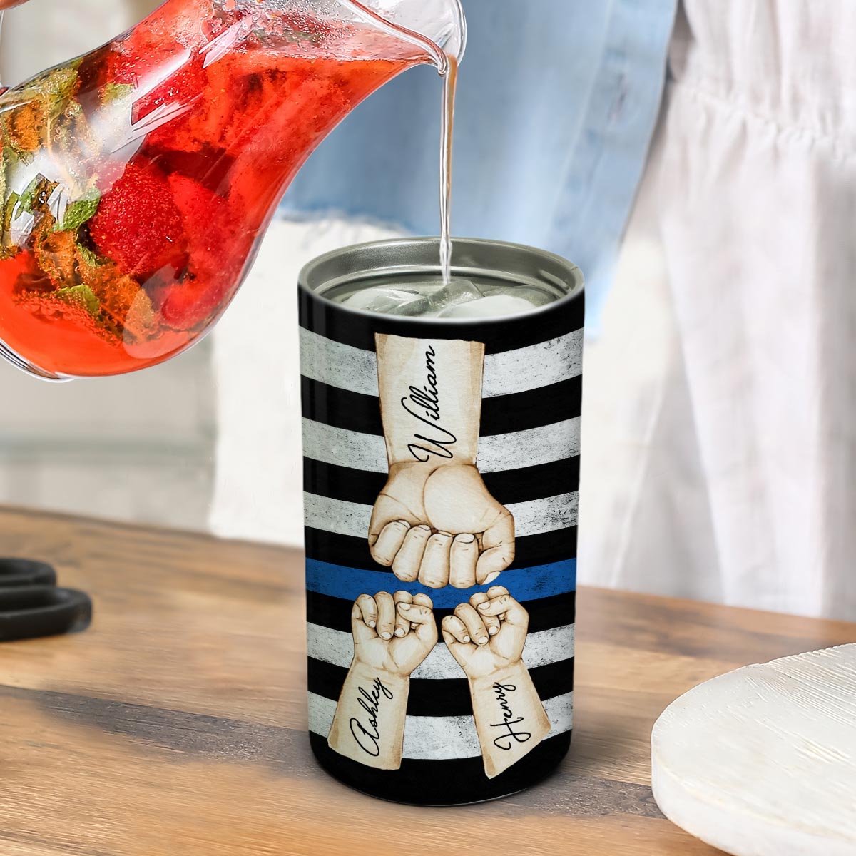Proud American Dad Grandpa & Kids Fist Bumps - Personalized 4-in-1 Can Cooler - 4th Of July, American 250th Anniversary Gift For Patriotic Dad, Grandpa