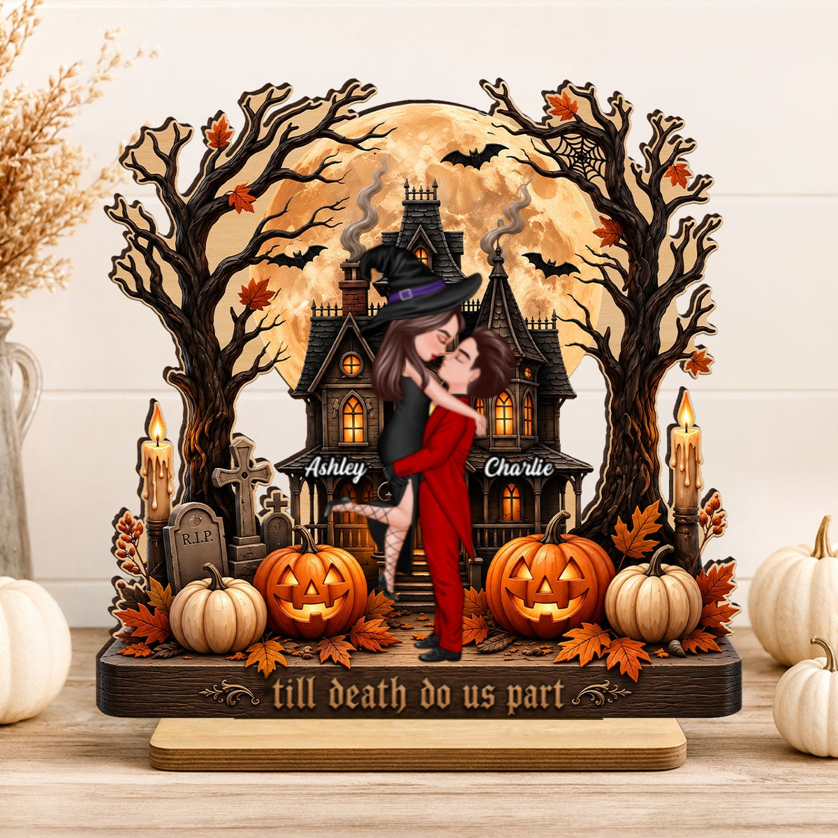 Couple Haunted House Ghost - Personalized 2-Layered Wooden Plaque - Halloween Decor Gift, Gift For Couple