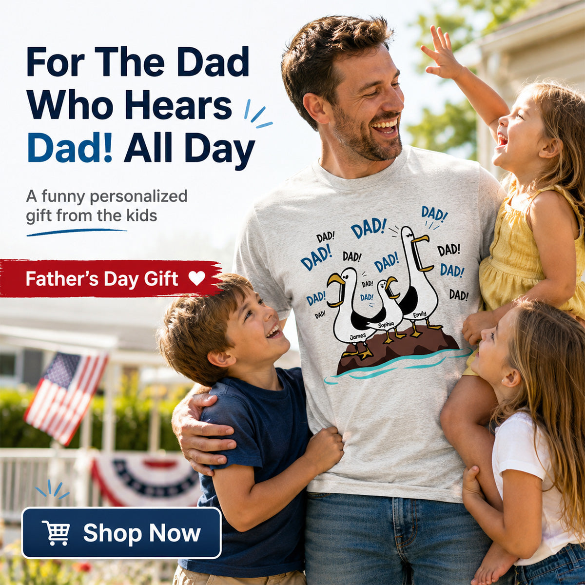 Seagull Dad! Dad! Dad! - Personalized Shirt - Funny Father's Day Gift For Dad, Husband