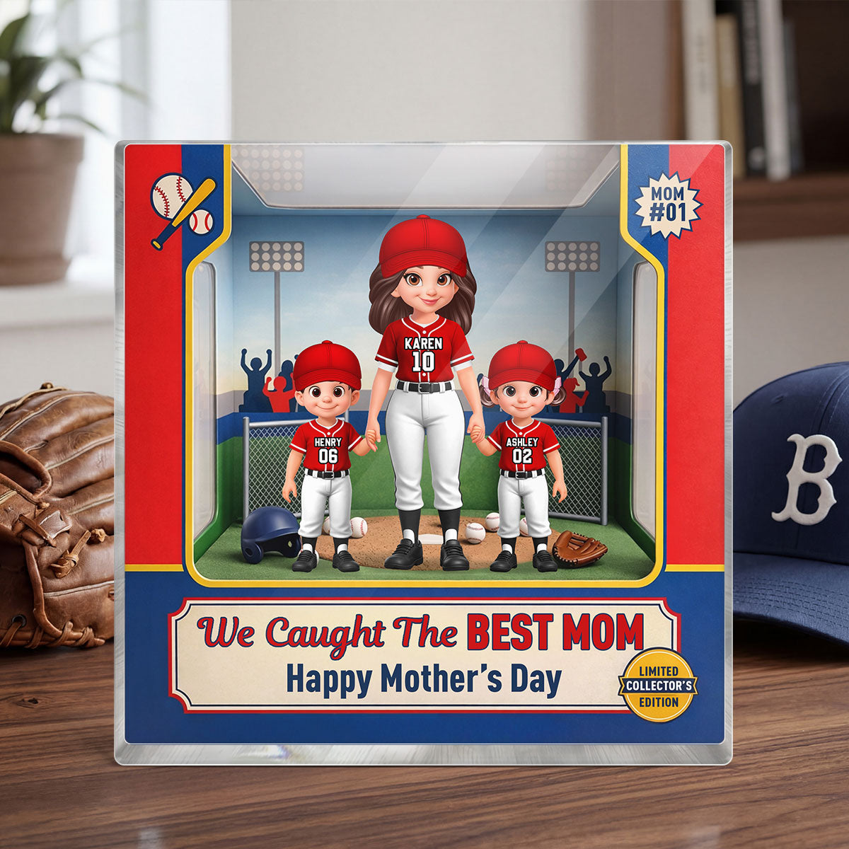 We Caught the Best Mom Baseball Field - Personalized Acrylic Block Plaque - Mother's Day Gift for Mom, Wife
