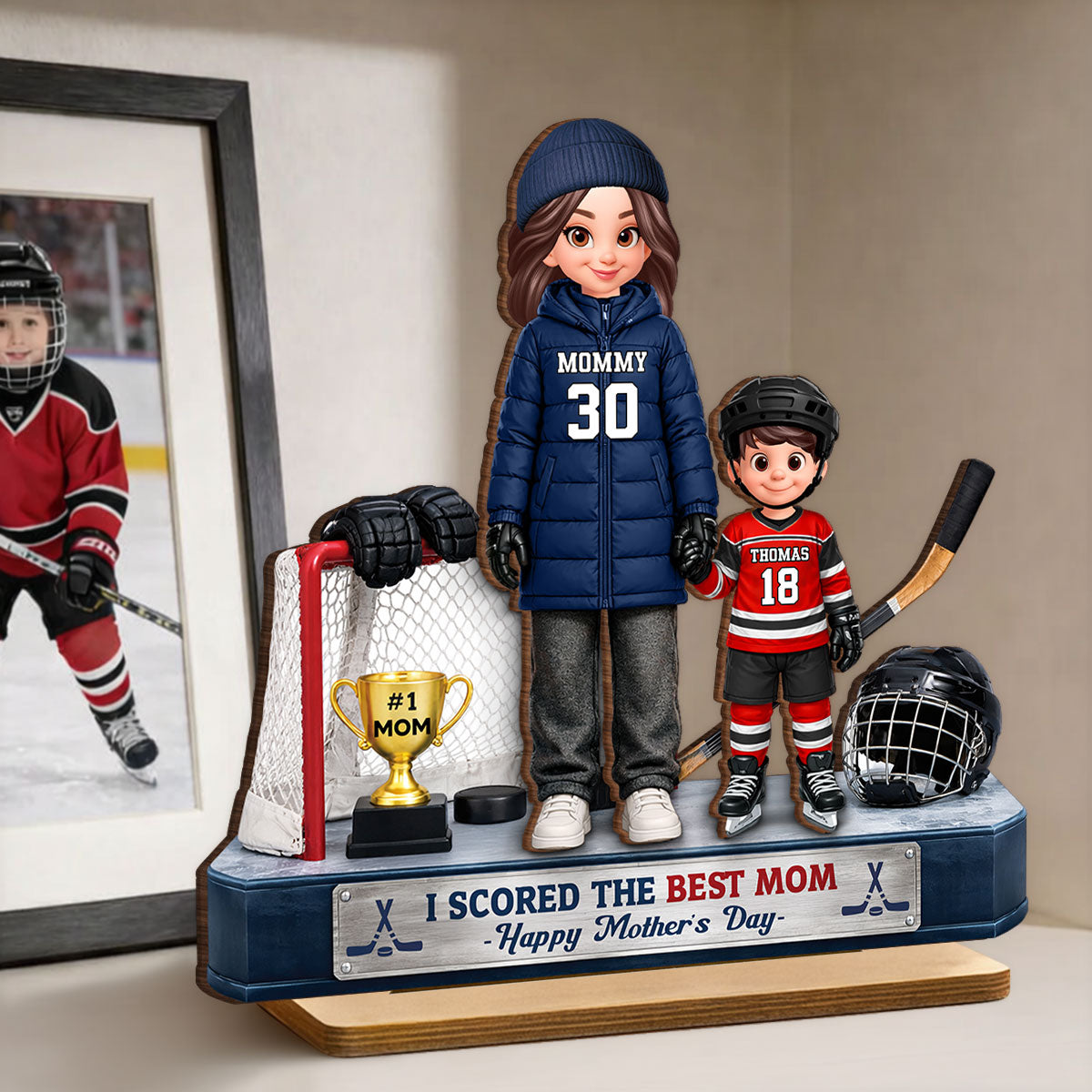 We Scored The Best Hockey Mom - Personalized 2-Layered Wooden Plaque - Mother's Day Gift For Hockey Mom, Gift For Wife