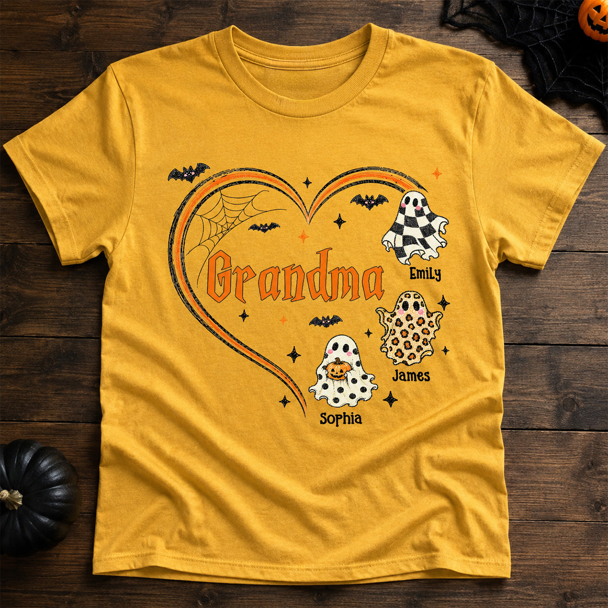Grandma's Boo Crew Heart Checkered Leopard Polka Dot Ghosts - Personalized Shirt - Perfect Halloween Costume for Grandma