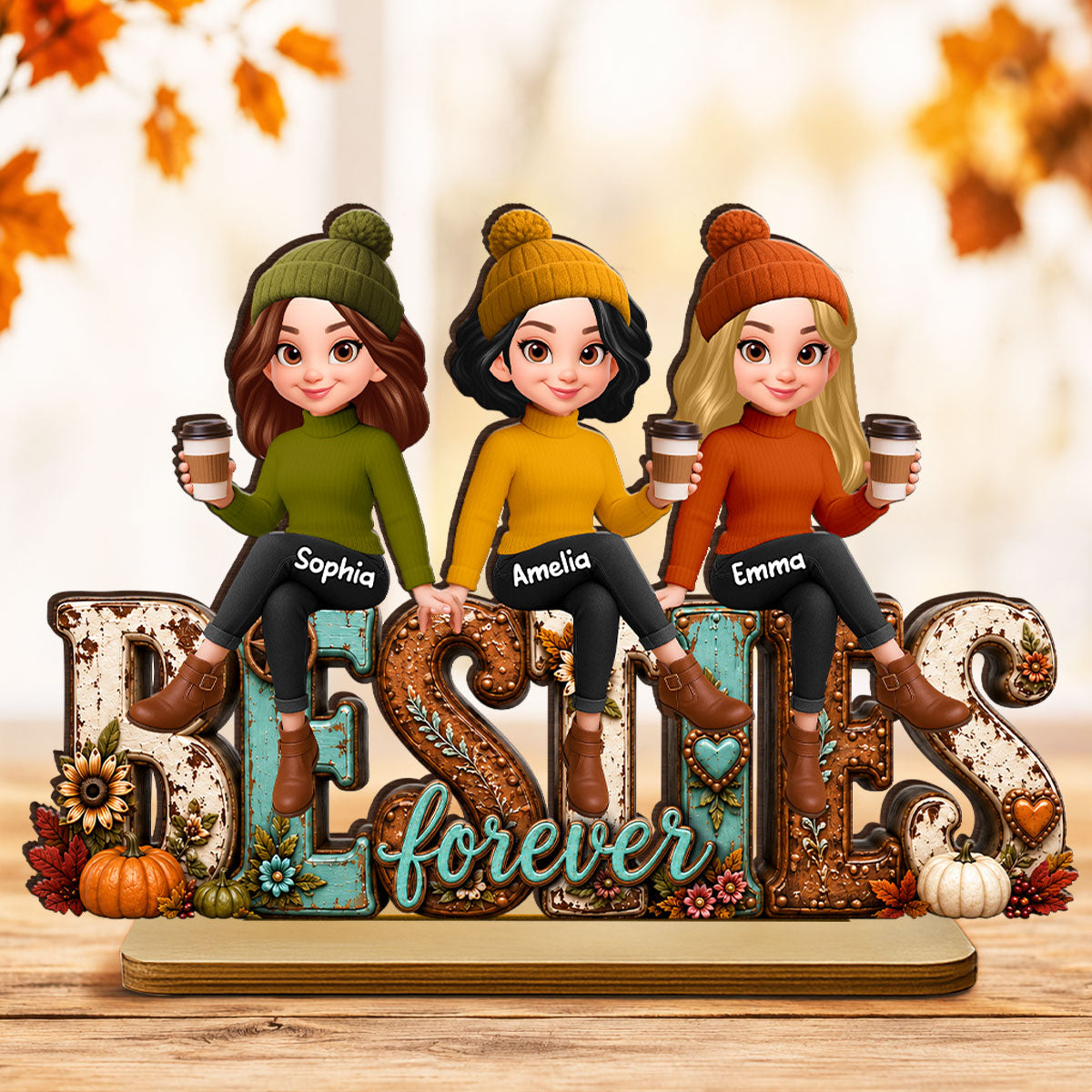 Western Besties Cozy Fall Vibe - Personalized 2-Layered Wooden Plaque - Fall Gift for Best Friends