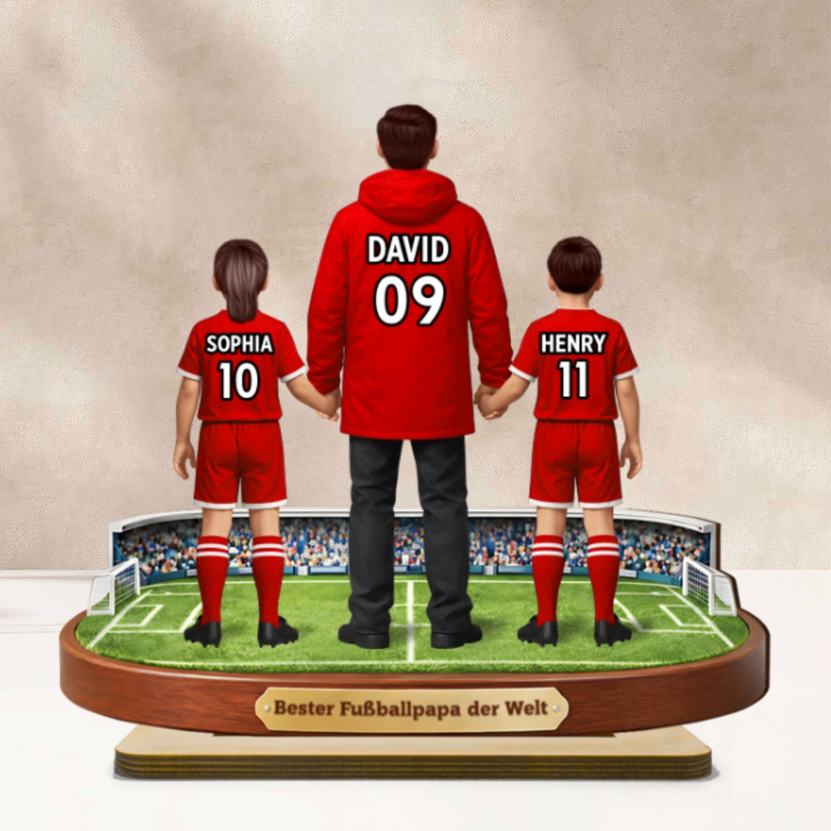Bester Fußballpapa der Welt - Personalisiertes 2-lagiges Holz-Aufsteller – Vatertagsgeschenk für Fußballpapas, Geschenk für Ehemänner