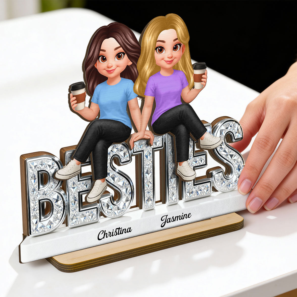 Beautiful Besties Forever - Personalized 2-Layered Wooden Plaque - Gift For Best Friends