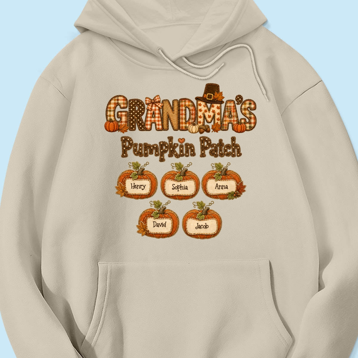 Grandma's Pumpkin Patch Fall Patchwork Pattern - Personalized Shirt - Trendy Fall Halloween Tee for Grandma