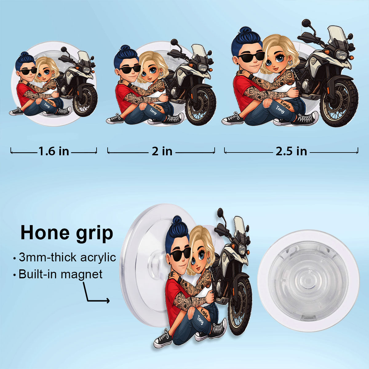 Bikers Couple Riding Partners for Life - Personalized Acrylic Magnetic Phone Grip - Gift for Him, Gift for Her, Couple Matching Phone Grip