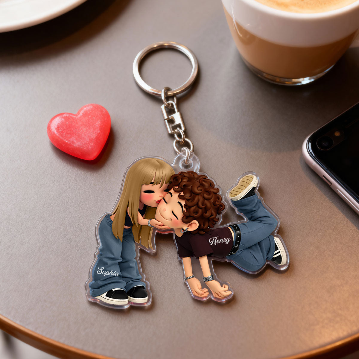 Romantic Cartoon Couple - Personalized Keychain - Gift for Couple