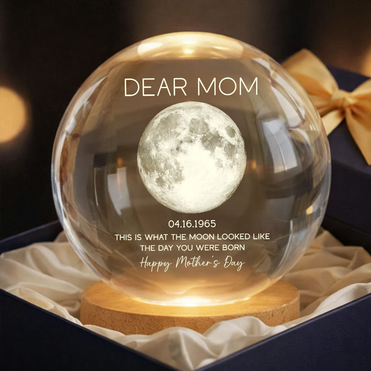 Dear Mom The Day You Were Born Custom Birth Moon Phase - Personalized Crystal Ball LED Night Light - Mother's Day Gift For Mom