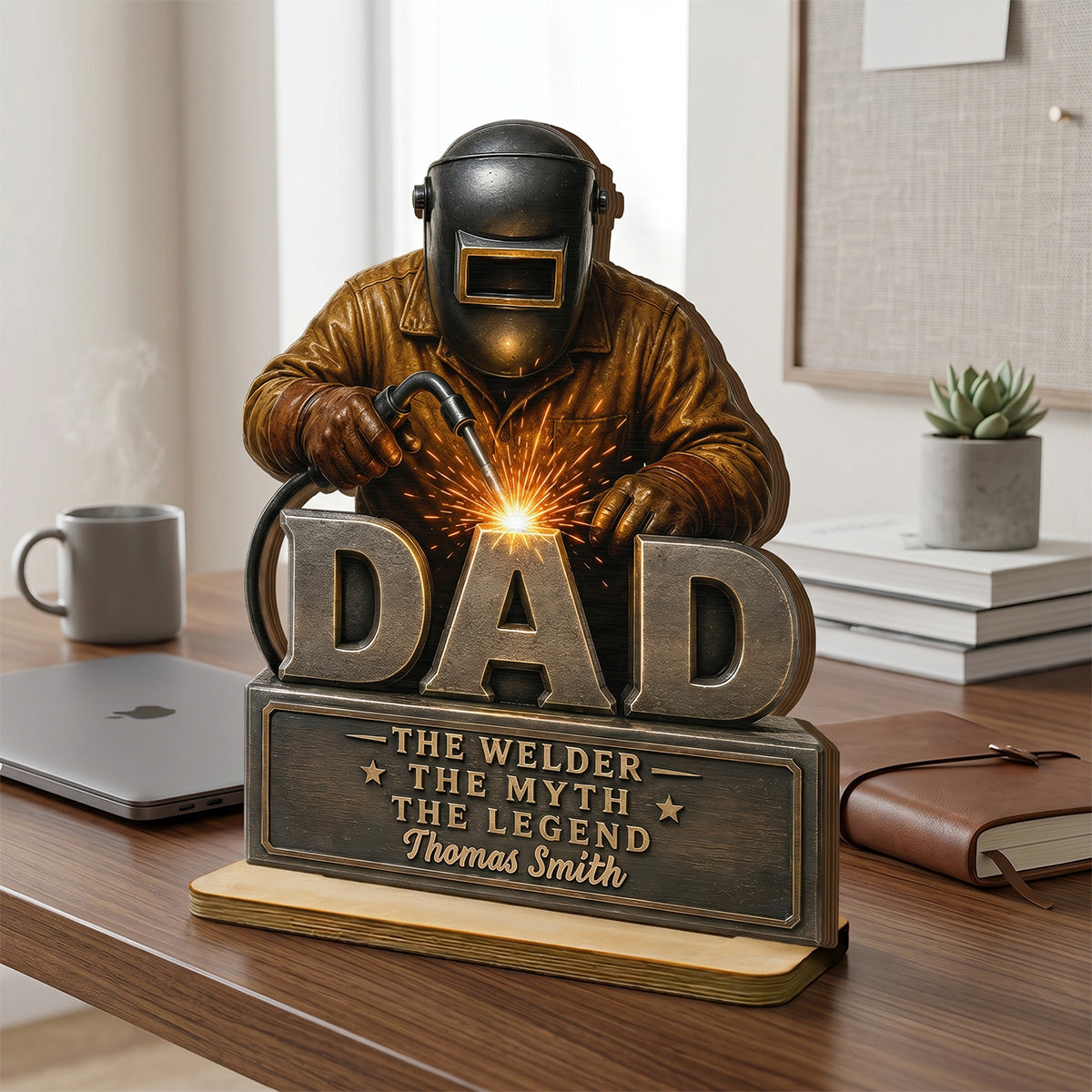 Welder Dad The Man The Myth - Personalized 2-Layered Wooden Plaque -  Gift For Welders, Metal Worker Mechanic Welding Dad, Husband