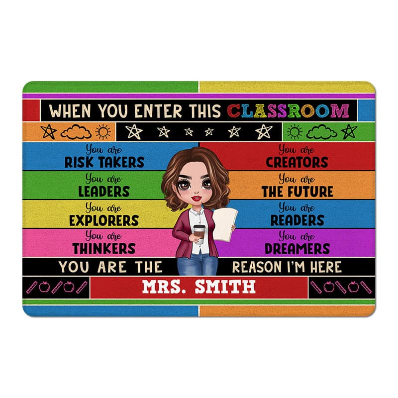 Doll Teacher Colorful Classroom Welcome Personalized Doormat
