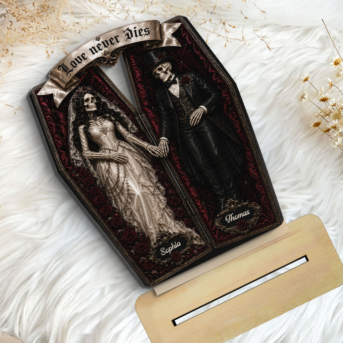 Skeleton Couple In Coffin 2D Flat - Personalized Wooden Plaque - Halloween Decoration
