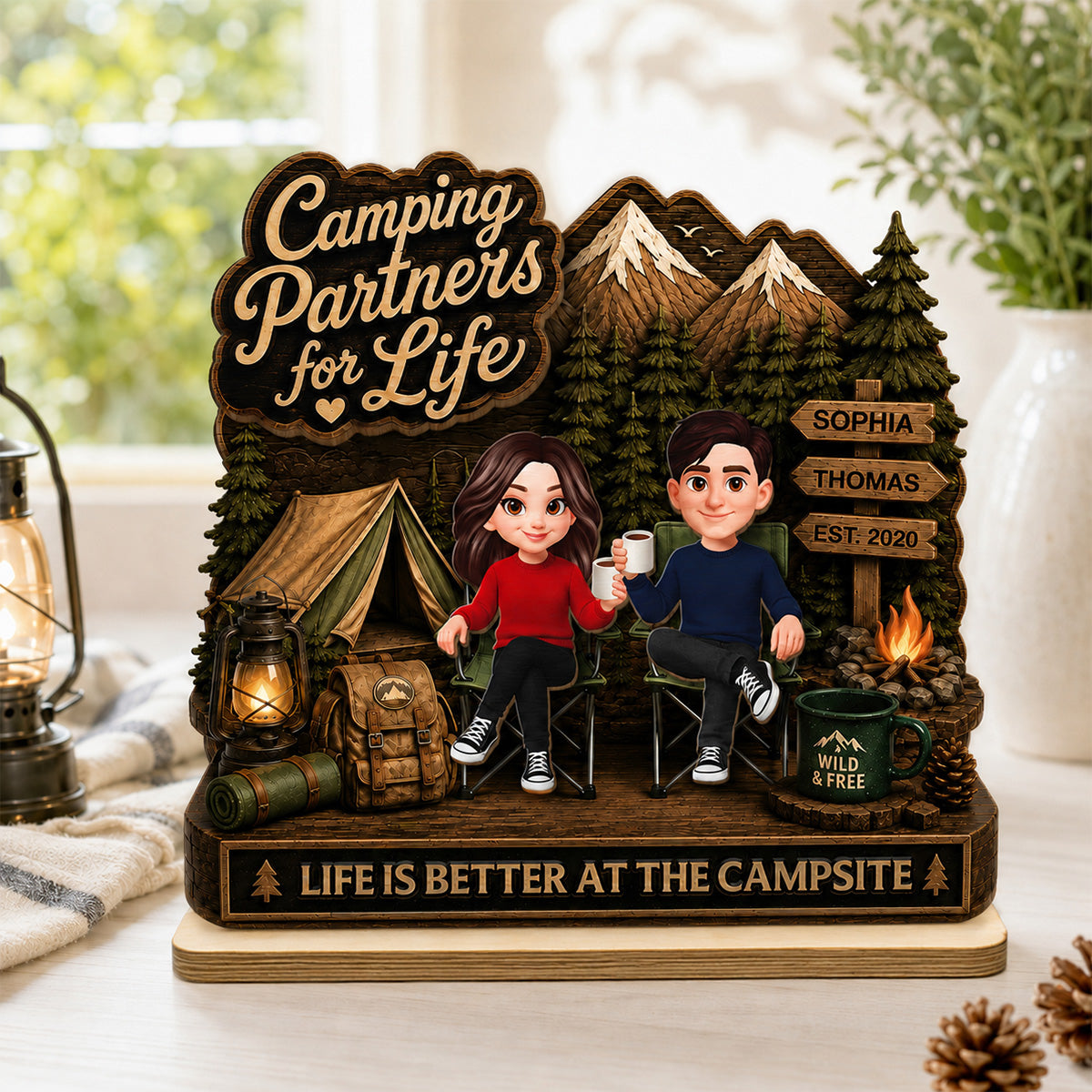 Camping Partners For Life 2D Flat - Personalized 2-Layered Wooden Plaque