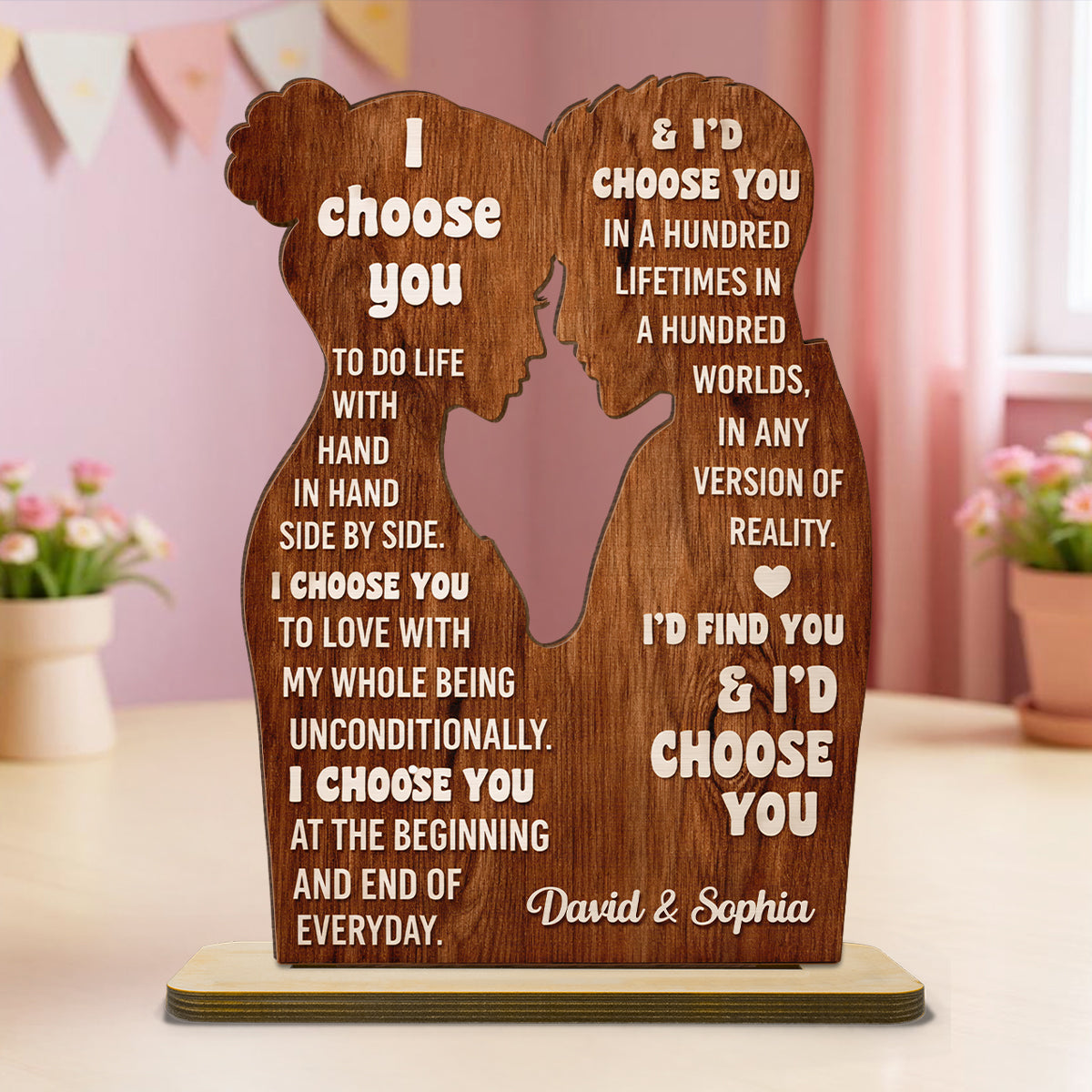 I Choose You to Do Life with - Personalized 2-Layered Wooden Plaque - Sentimental Wedding Anniversary Gift, Valentine's Day Gift for Him, for Her