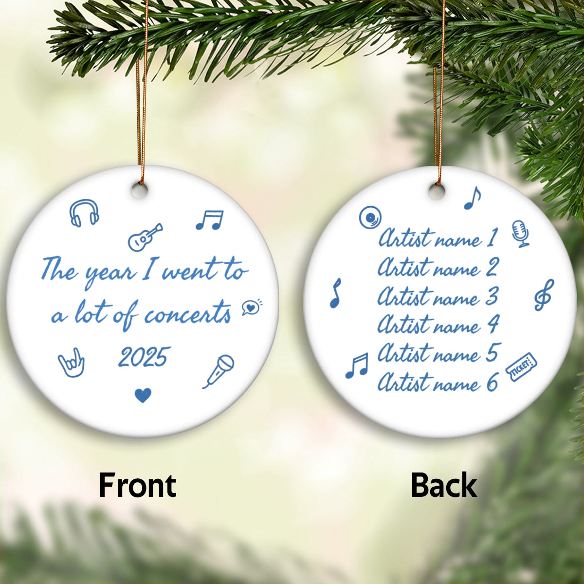 The Year I Went A Lot Of Concerts - Personalized Double Sided Ceramic Ornament - Christmas Gift For Music Lovers
