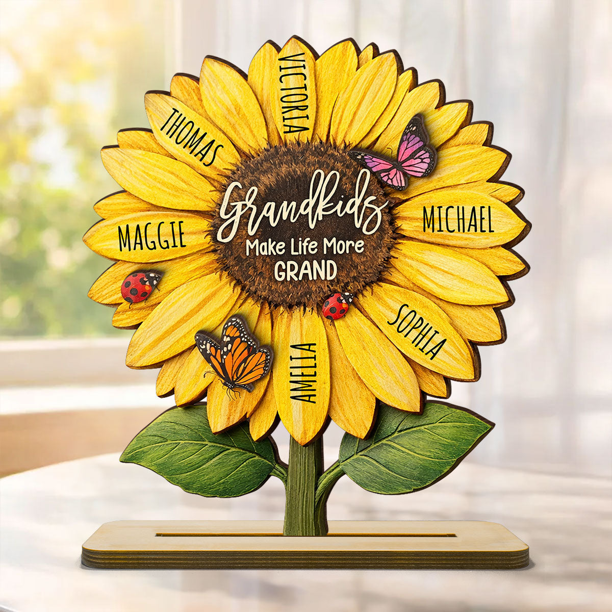 Grandkids Make Life More Grand - Personalized 2-Layered Wooden Plaque - Sentimental Mother's Day Gift for Grandma, Wife, Mom