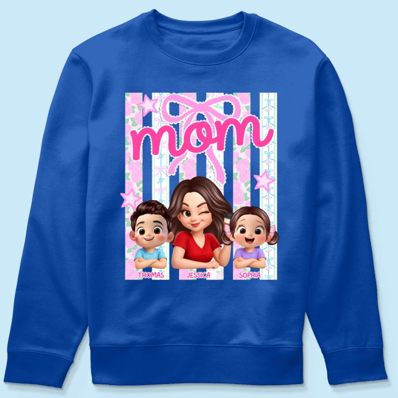 Mom Grandma Striped Coquette Floral - Personalized Shirt - Mother's Day Gift For Mom Grandma