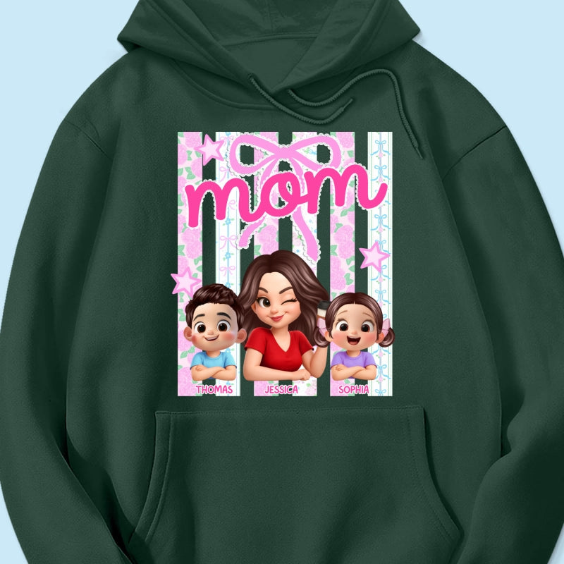Mom Grandma Striped Coquette Floral - Personalized Shirt - Mother's Day Gift For Mom Grandma