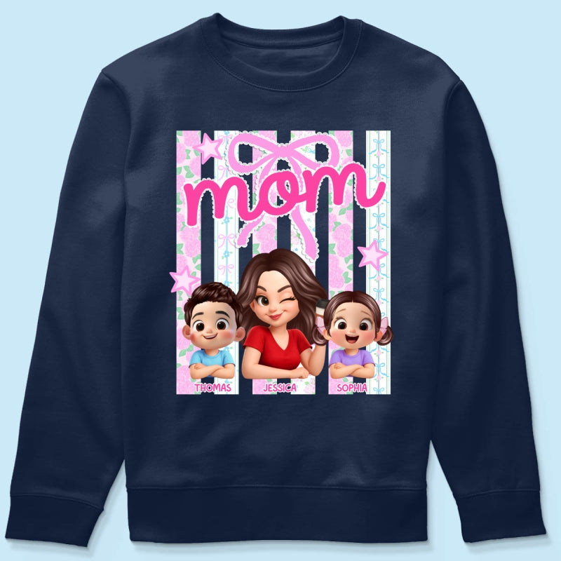 Mom Grandma Striped Coquette Floral - Personalized Shirt - Mother's Day Gift For Mom Grandma
