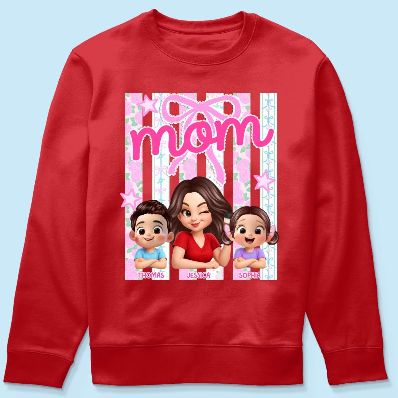 Mom Grandma Striped Coquette Floral - Personalized Shirt - Mother's Day Gift For Mom Grandma