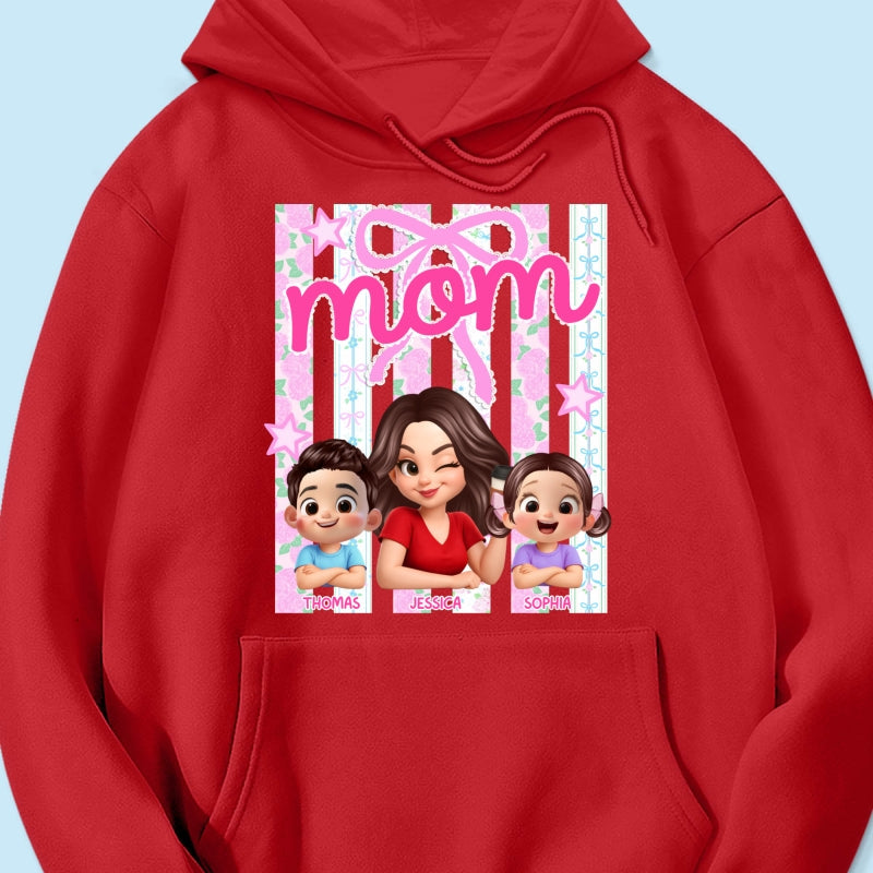 Mom Grandma Striped Coquette Floral - Personalized Shirt - Mother's Day Gift For Mom Grandma