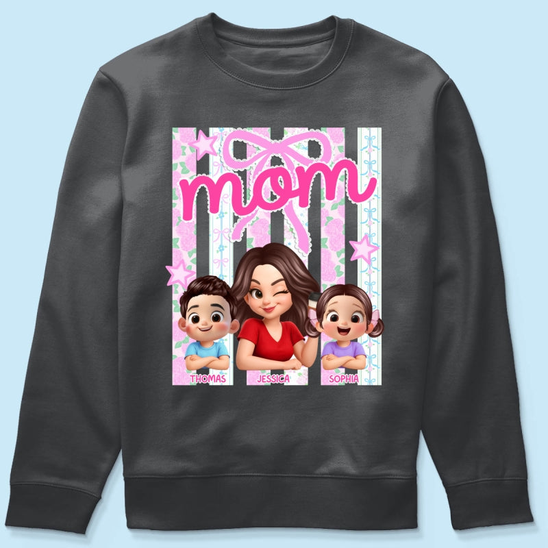 Mom Grandma Striped Coquette Floral - Personalized Shirt - Mother's Day Gift For Mom Grandma