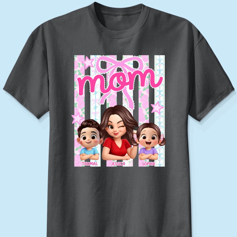 Mom Grandma Striped Coquette Floral - Personalized Shirt - Mother's Day Gift For Mom Grandma