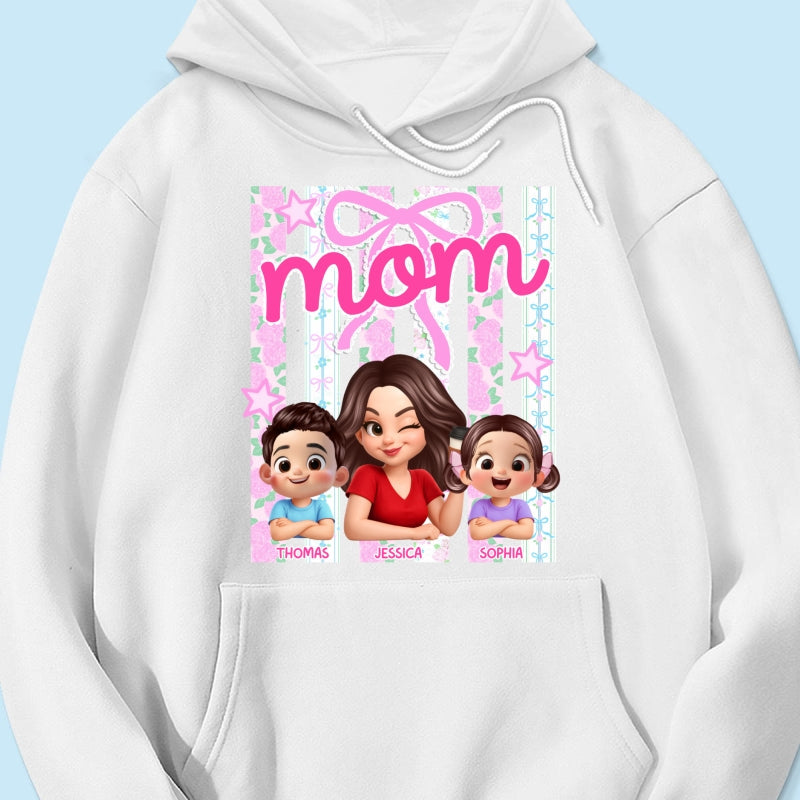 Mom Grandma Striped Coquette Floral - Personalized Shirt - Mother's Day Gift For Mom Grandma