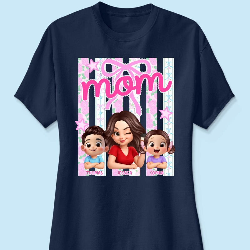 Mom Grandma Striped Coquette Floral - Personalized Shirt - Mother's Day Gift For Mom Grandma