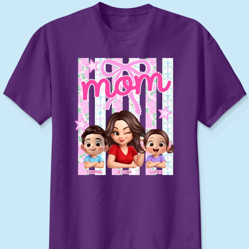 Mom Grandma Striped Coquette Floral - Personalized Shirt - Mother's Day Gift For Mom Grandma