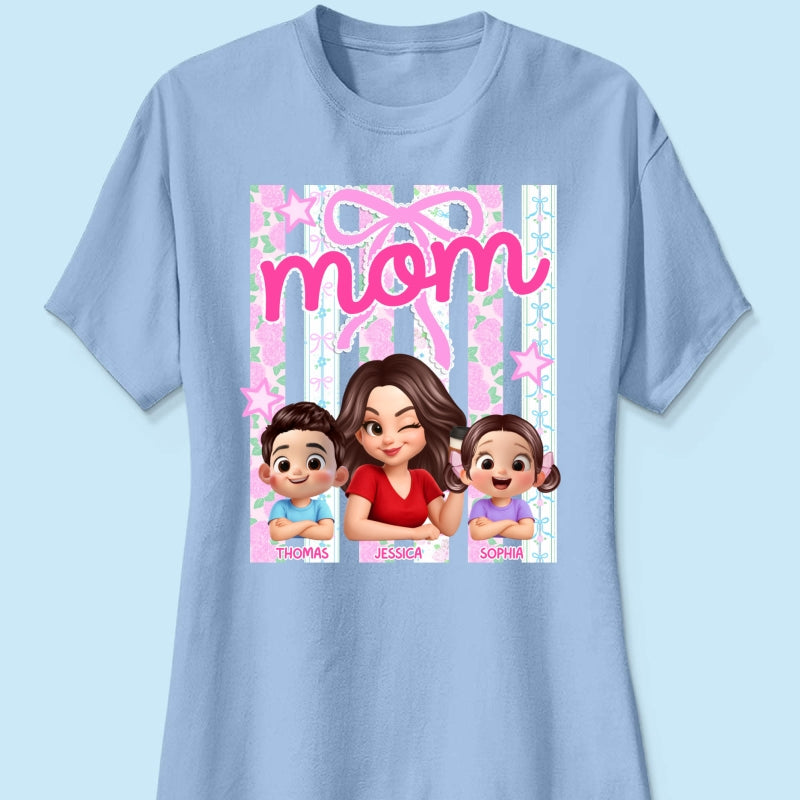 Mom Grandma Striped Coquette Floral - Personalized Shirt - Mother's Day Gift For Mom Grandma