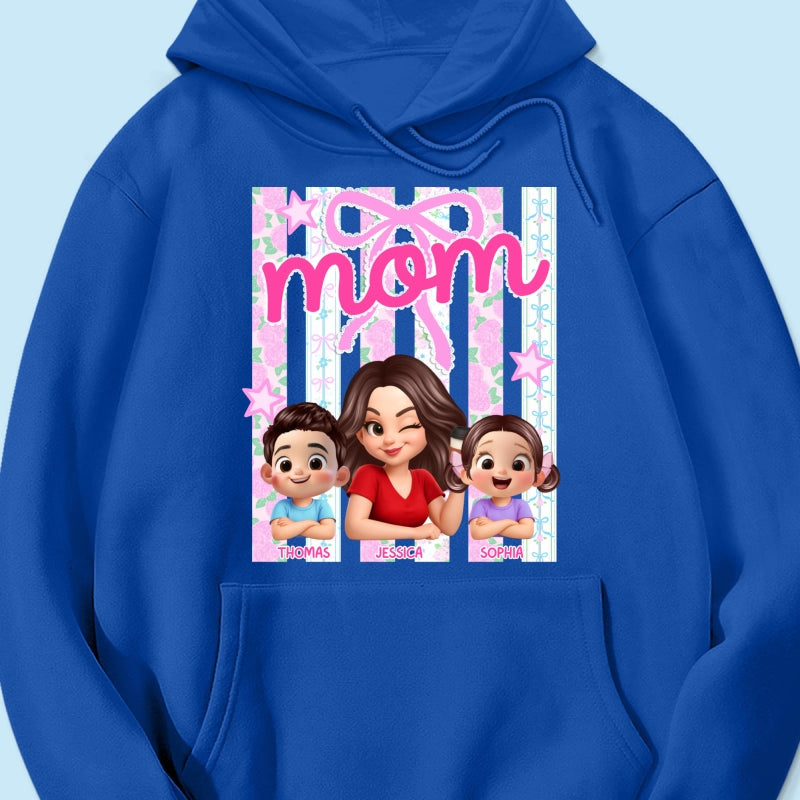 Mom Grandma Striped Coquette Floral - Personalized Shirt - Mother's Day Gift For Mom Grandma