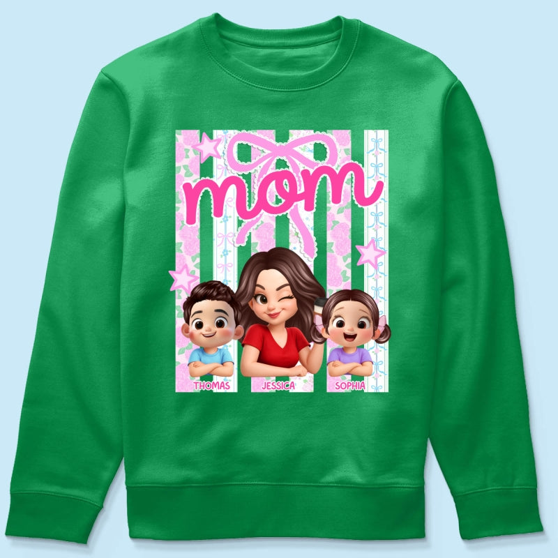 Mom Grandma Striped Coquette Floral - Personalized Shirt - Mother's Day Gift For Mom Grandma